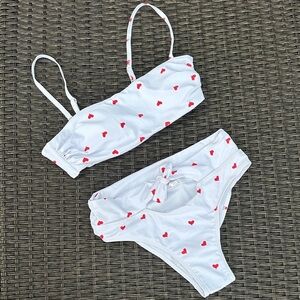White and Red Heart  Bikini Set small